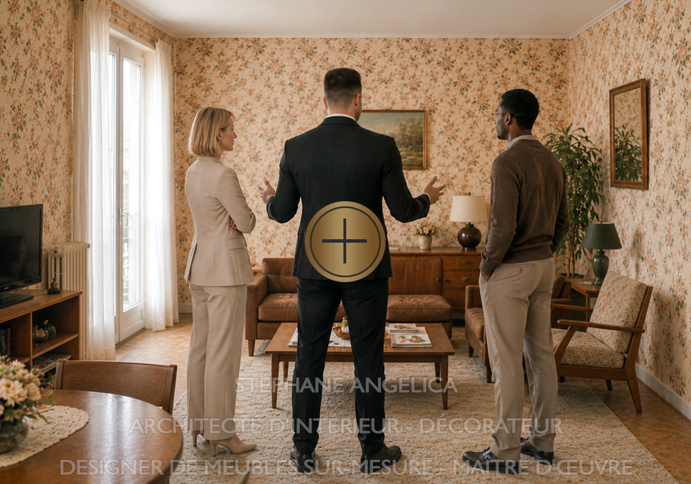 Architecte d'intérieur conseillant des clients lors d'un coaching en décoration et relooking d'intérieur à Paris et en Île-de-France