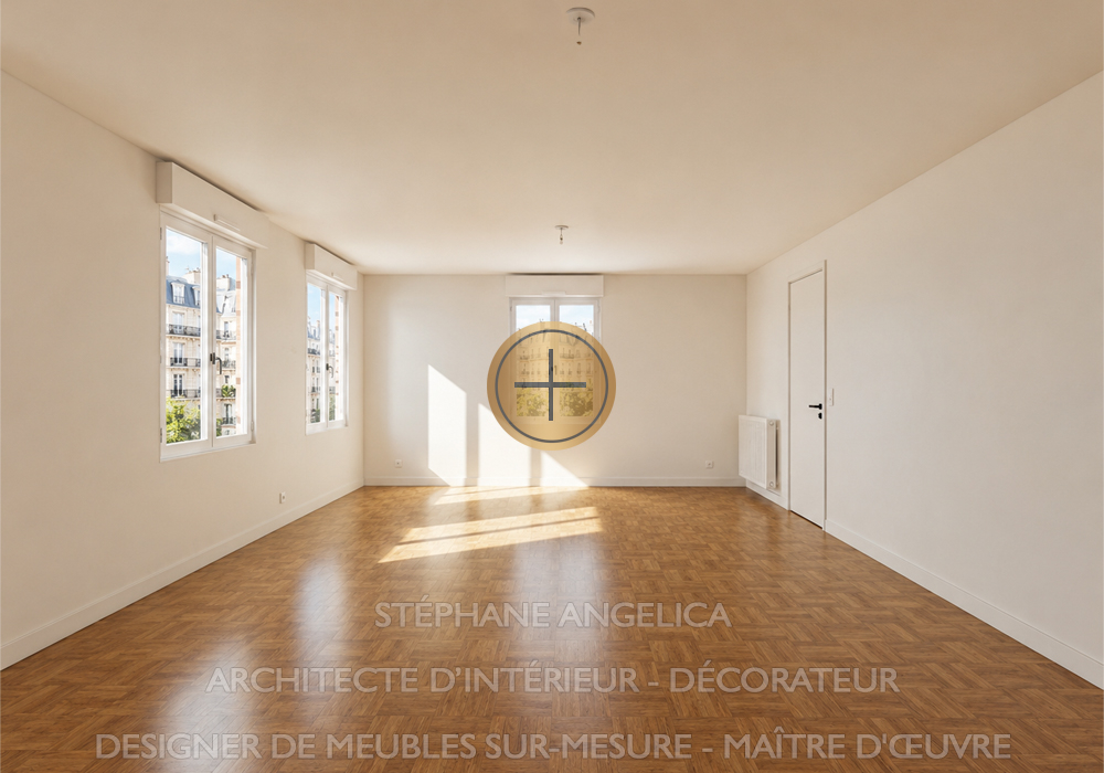 Rendu 3D photoréaliste d'une décoration, séjour salle à manger parisien - Architecte d'intérieur Paris