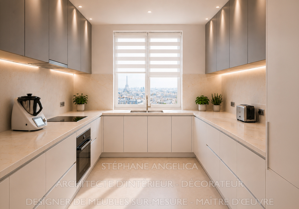 Cuisine sur mesure conçue par une architecte d'intérieur à Neuilly-sur-Seine 92